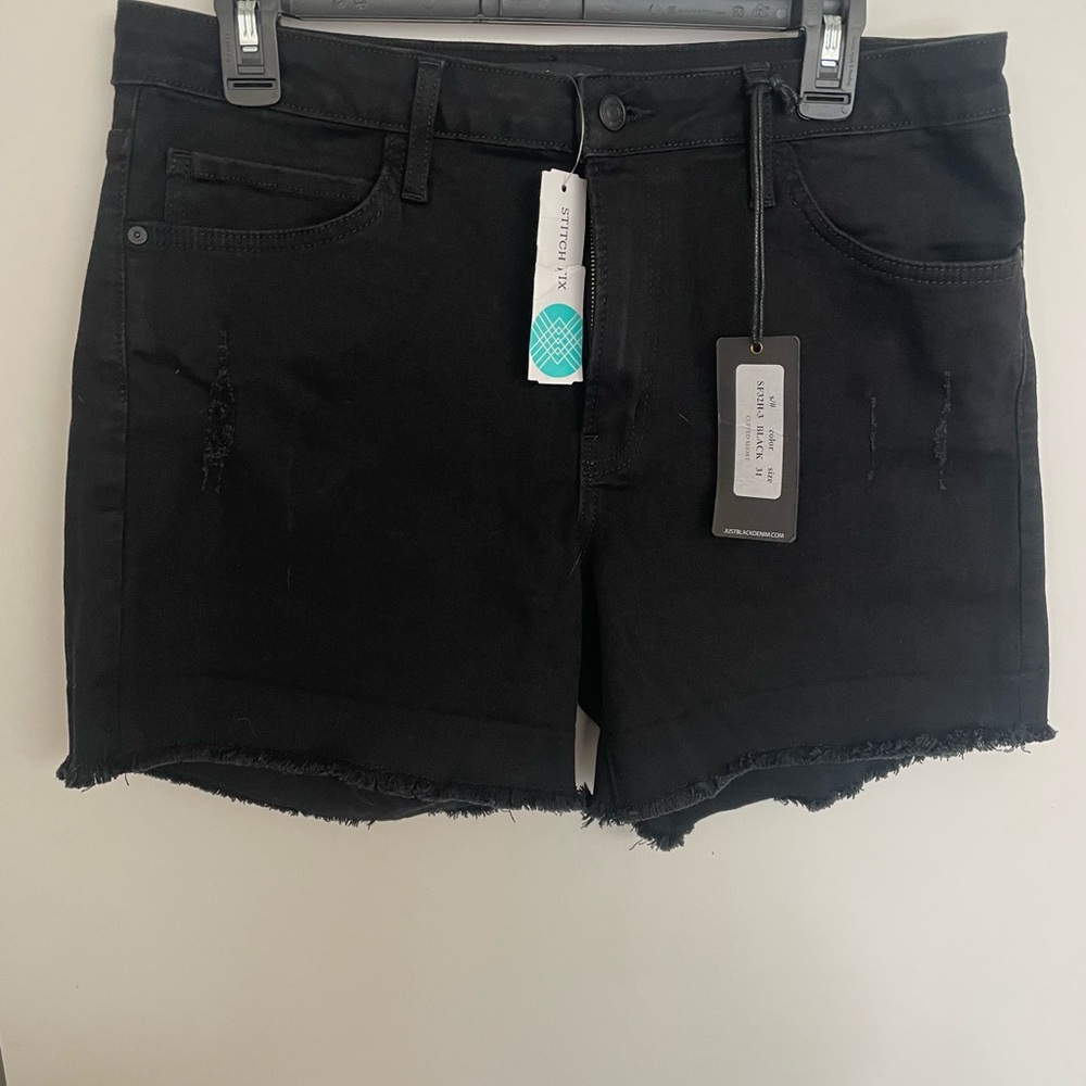Just Black Jean Shorts Solid Black Denim Cut-Off